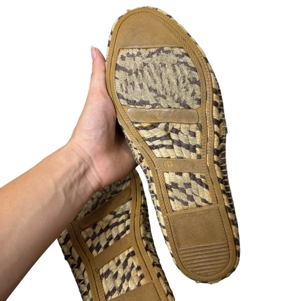Ralph Lauren Espadrilles Mens 11 Brown Canvas Jute Slip On Loafers Made in Spain